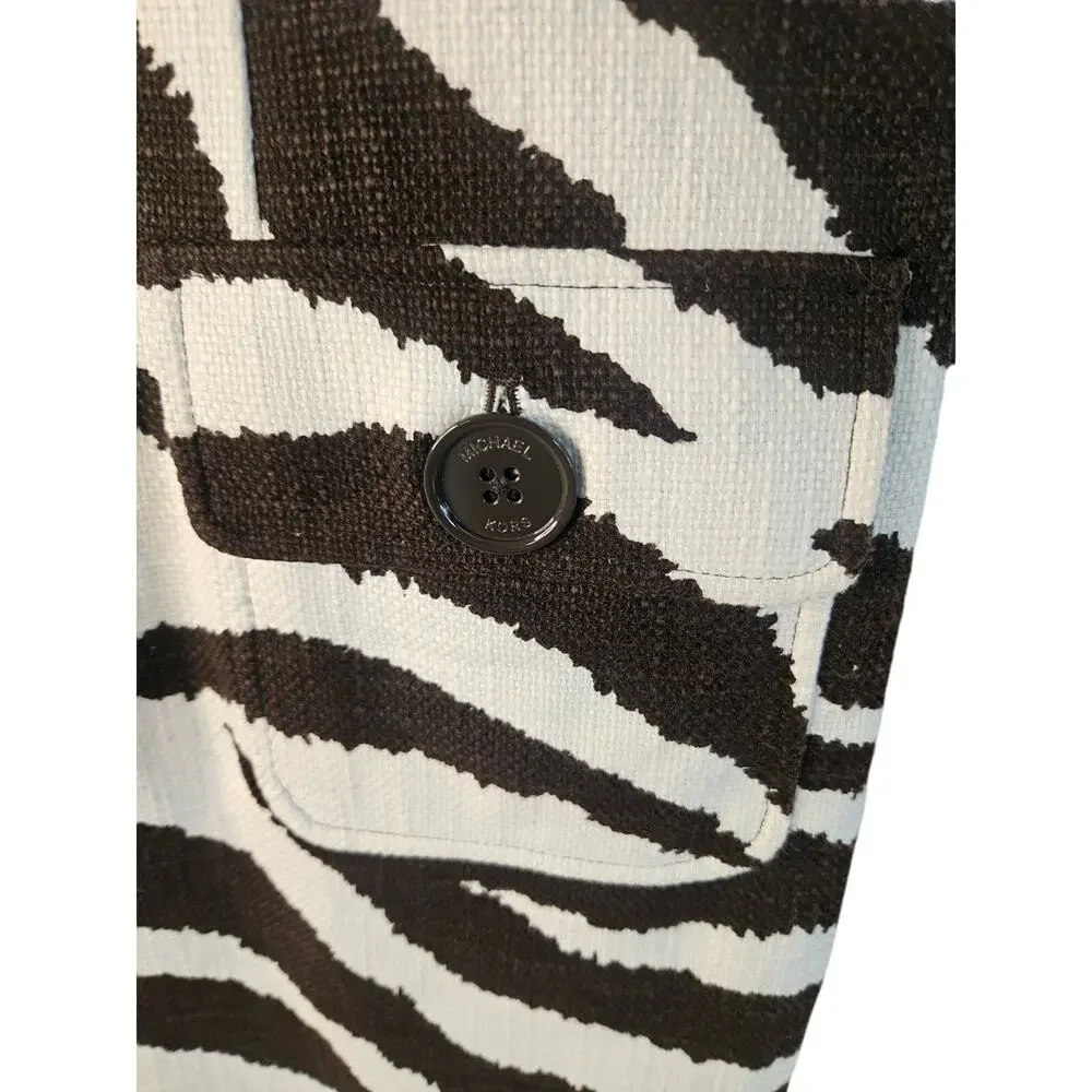 Michael Kors Brown Cream Animal Print Halter Body Con Dress Sz 4 Zebra Pockets - Picture 8 of 11